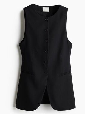 NWT H&M Black Sleeveless Button-Front Vest Top Size Small